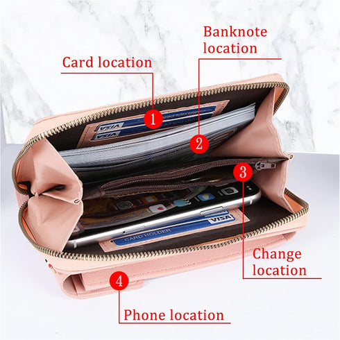 FuninCrea Crossbody Phone Bag, PU Shoulder Bag With Zipper, Mobile Phone Wallet Bags with Three Layers Metal Leaves...