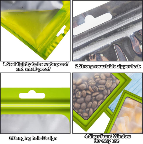 100 Pcs Foil Ziplock Bags,Flat Clear Ziplock Food Storage Bags Holographic Bags Party Favor Food Safe Storage Bags and Bags for DIY Crafts Storage...