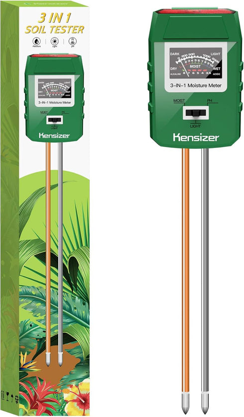 Kensizer Soil Tester, 3-in-1 Soil Moisture/Light/pH Meter, Gardening Lawn Farm Test Kit Tool, Digital Plant Probe, Water Hydrometer Sunlight Teste...