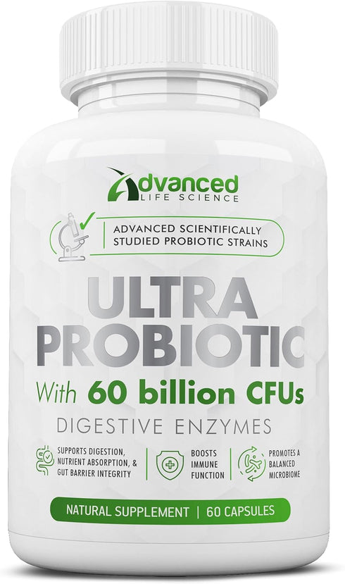 Ultra Probiotic for Women & Men - 60 Billion CFU, Clinically Supported & Identified Strains with Health Benefits, Quality Probiotics for Digestive...