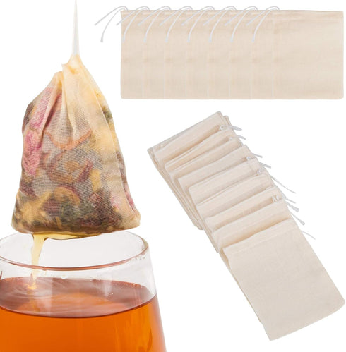 50 Reusable Mesh Tea Filter Bags, 100% Cotton Drawstring Muslin Bags for Loose Leaf Tea, Coffee, Spices, Crafts, Soap Nuts - 3.1 x 3.9 inch...