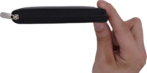 Men's Zipper RFID Blocking Premium Leather Zip-Around ID Bifold Wallet (Black)...