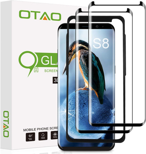OTAO Galaxy S8 Screen Protector Tempered Glass (2 Pack), 3D Curved Dot Matrix Glass Screen Protector for Samsung Galaxy S 8 with Installation Tray...