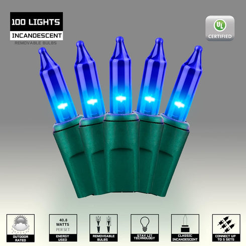 100LIGHTS BLUE Extra-Bright With End Connectors Christmas Decorative Lights 5.98m UL Certified Mini String Light Set Waterproof for Home Garden Ho...