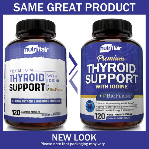 NutriFlair Thyroid Support Complex, 120 Capsules - with Iodine, Black Pepper, Ashwagandha, Vitamin B12 - Thyroid Supplement for Women and Men...