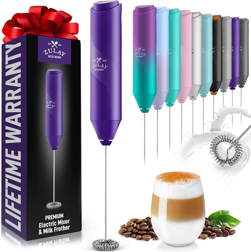 Zulay Kitchen Powerful Milk Frother Wand - Mini Milk Frother Handheld Stainless Steel - Battery Operated Drink Mixer for Coffee, Lattes, Cappuccin...