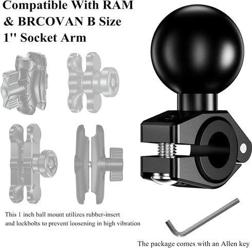 BRCOVAN Aluminum Alloy Mini Mount Base with 1'' TPU Ball for Rails Diameter 0.39'' 0.47'' 0.55'' 0.63'', Compatible with RAM Mounts B Size 1 Inch ...