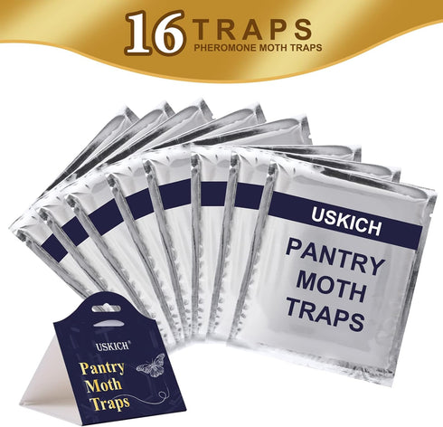 Moth Traps for Pantry Moths, 16 Pack Kitchen Moth Traps with Pheromones Prime, Non-Toxic Easy Setup Sticky Glue Trap for Food and Cupboard Moths i...