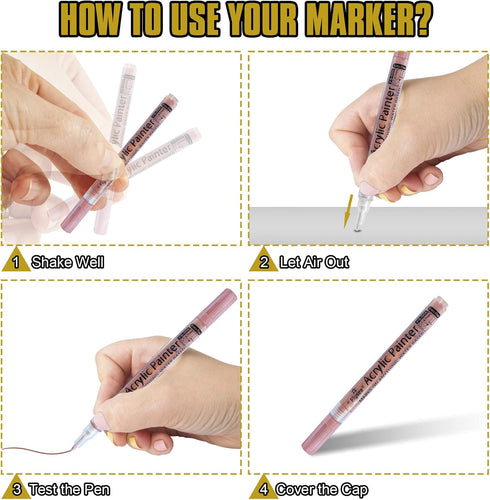 Metallic Marker Pens, Gold ,Rose Gold and Silver Metallic Permanent Markers for Artist Illustration, Crafts, Gift Card Making, Scrapbooking, Fabri...