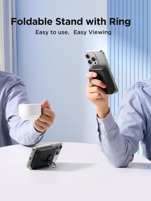 JOYROOM Magnetic Portable Charger 10000mAh Power Bank with Ring Holder, N52 Stronger Magnetic 20W PD Fast Charging Battery Pack Compatible with iP...