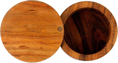 Kaizen Casa Acacia Wood Salt or Spice Box with Swivel Cover perfect for keeping table salt, gourmet salts, herbs or favorite seasonings, close at ...
