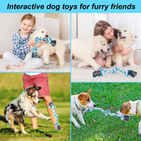 Dog Rope Toys, 3 Knots Chew Rope Toy for Medium and Small Dogs, Natural Cotton Dog Pull Rope for Tug of War and Teeth Cleaning (Blue)...