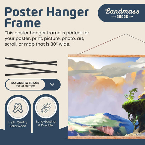 Landmass 24” Wide Magnetic Poster Hanger Frame - Wall Hanging Wooden Frame For Posters, Prints, Photos, Pictures, and Artwork - Wood Frame For Scr...