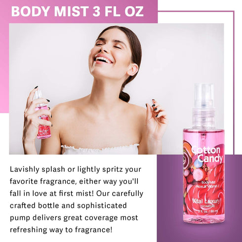 Bath & Body Care Travel Set - Home Spa Set with Body Lotion, Shower Gel and Fragrance Mist, Valentines Day Gifts for Her and Him(Cotton Candy)...