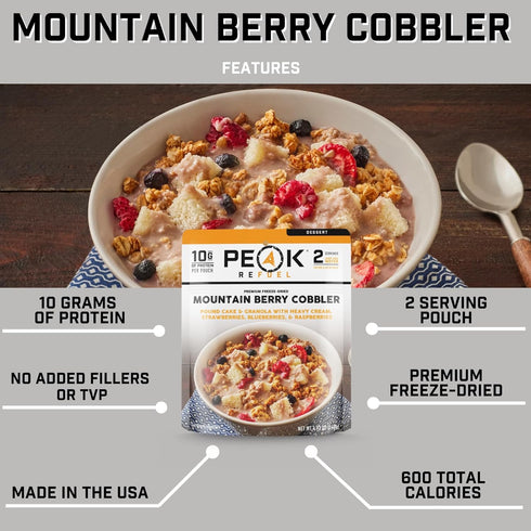 Peak Refuel Mountain Berry Cobbler | Real Ingredients | Ready in Minutes | Just Add Water | Premium Freeze Dried Backpacking & Camping Food | 2 Se...