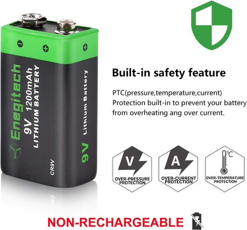9V Lithium Battery, 9 Volt Lithium Battery 1200mAh for Smoke Detector, Fire Alarm, Keyless Entry Door Lock, Multimeter, Metal Detector Non-Recharg...