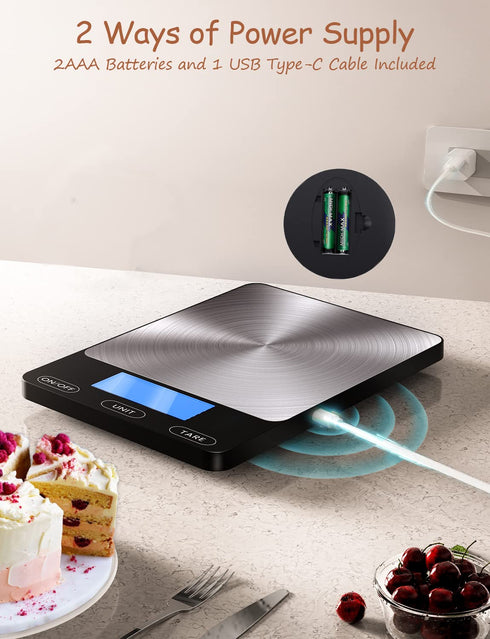 Food Scale -33lb Digital Kitchen Scale for Food Ounces Grams Rechargeable 304 Stainless Steel,Batteries and Type-C Charging | Perfect for Meal Pre...