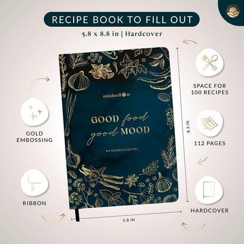 Recipe Book Pepper A5- blank Hardcover DIY Cookbook for 100 recipes - Collect and Personalize Your Favorite Recipes - write your own recipes...