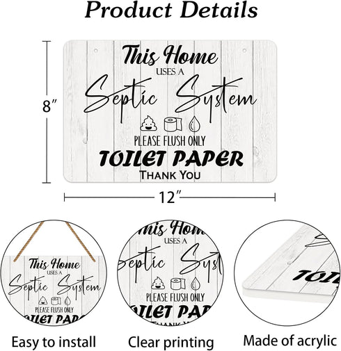 FLYAB Septic System Bathroom Sign 8"x12" Funny Septic Tank Sign for Bathroom Flush Only Toilet Paper Plaque Sign for Toilet Restroom Wall Decor...