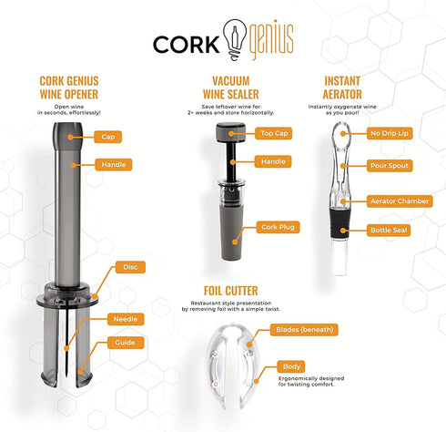 4-Piece Wine Opener Set - Manual Air Pump Wine Bottle Opener, Wine Aerator Pourer Spout, Wine Foil Cutter, Vacuum Wine Stopper - Wine Accessories ...