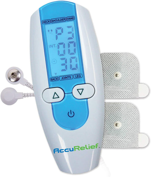 AccuRelief TENS Unit Muscle Stimulater Pain Relief System - Electric Muscle Stimulator with Electrodes for Neck, Back, and Full Body, White and Bl...