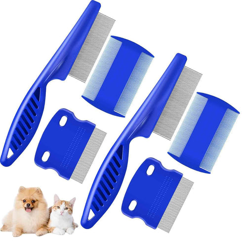 6 Pack Flea Lice Comb, Stainless Steel Dog Cat Grooming Combs with Rounded Teeth, 2-in-1 Double Sided Professional Pet Tear Stain Remover, Dematti...