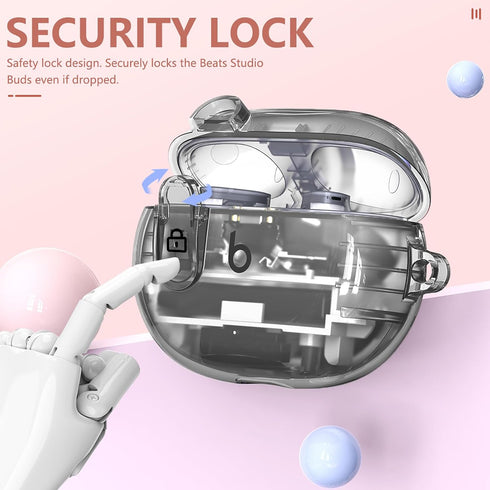 Clear Case for New Beats Studio Buds + (2023) / Beats Studio Buds (2021), Secure Lock Beats Studio Buds Plus Case Cover, Shockproof Wireless Earbu...