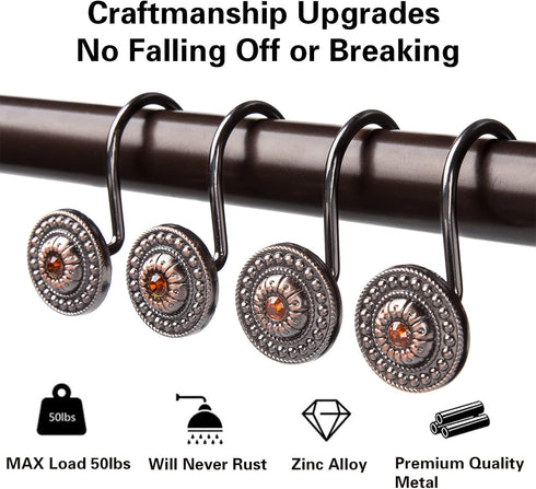 Bronze Shower Curtain Hooks, Decorative Shower Curtain Rings for Bathroom, Rust Proof Shower Hooks for Shower Curtain Liner, 12Pcs...