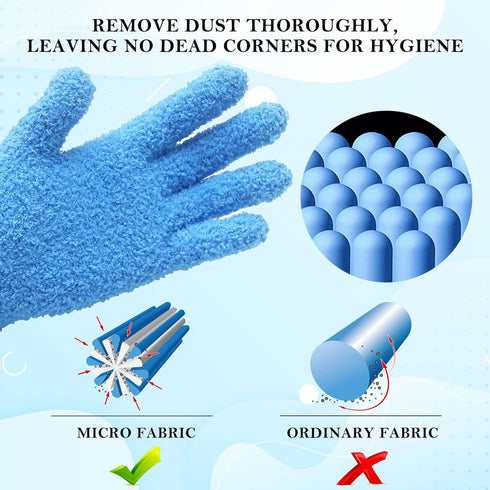 Evridwear Microfiber Dusting Gloves, Dusting Cleaning Glove for Plants, Blinds, Lamps and Small Hard to Reach Corners, 2 Pairs (Grey S/M & Blue S/...