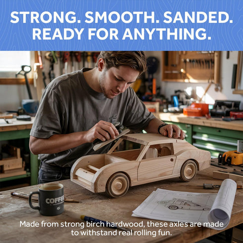 Wood Axle Pegs 1-13/16-inch, Pack of 25 Mini Wooden Pegs for Train Craft, Fits 3/8-inch Hole Wooden Wheels for Crafts, by Woodpeckers...