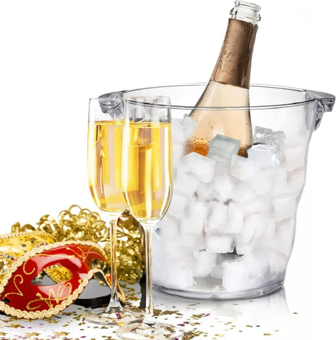 Dicunoy Ice Bucket, 4 Liter Plastic Champagne Bucket Chiller, Thick Clear Beverage Tubs with Handle, Thick Wine Cooler Bucket for Bar, Home, Parti...
