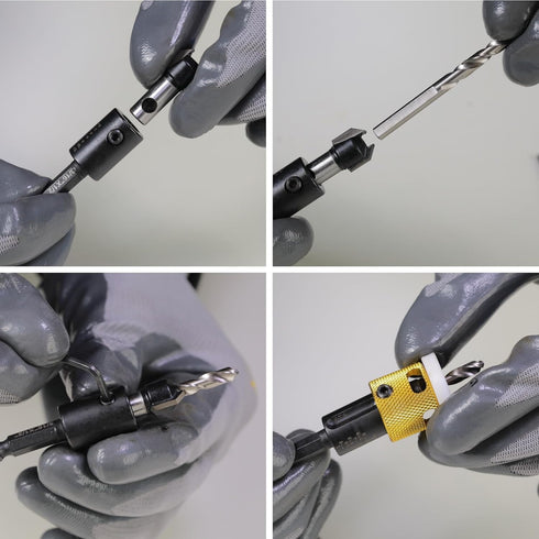 1/8"x3/8" Carbide Tipped Countersink Drill Bits with Low Friction Depth Stop, 1/4" Quick Change Hex Shank Countersink Drill with Replaceable HSS P...