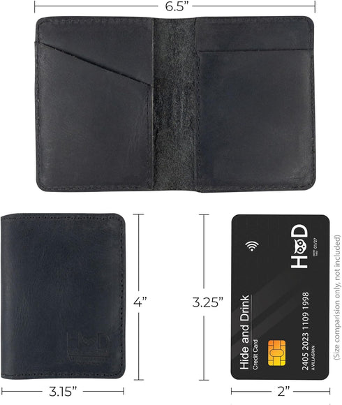 Hide & Drink, Bifold Wallet, Slim Card Holder, Minimalist Traveler Wallet, Vintage Front Pocket Wallet, Full Grain Leather, Handmade, Charcoal Bla...