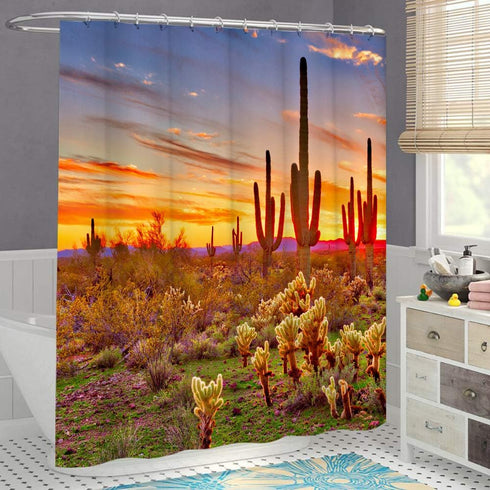 LUKUY Saguaro Shower Curtain for The Bathroom Arizona Desert Landscape with Cactus Mountain at Sunset Picture Cloth Fabric Bathroom Decor Set with...