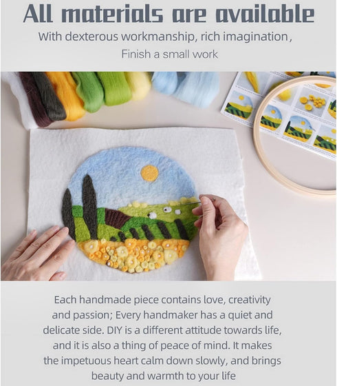 Feltsky Needle Felting Kit Landscape Framed in Embroidery Hoop 8" Craft for Mom Full Kit (Spring)...