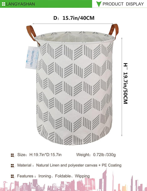 LANGYASHAN Laundry Basket Canvas Fabric Collapsible Organizer Basket for Storage Bin Toy Bins Gift Baskets Bedroom Clothes Children Nursery Hamper...
