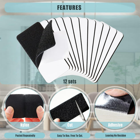 12 Sets 2x4 inch Strips with Adhesive,Heavy Duty Hook and Loop Tape,Carpet Tape,Rug Tape,Strength Backing,Fixing Installing Tape,Wall Hanging No P...