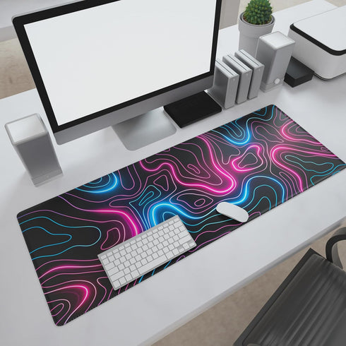 Ovenbird Gaming Mouse Pad with Stitched Edges, Topographic Map Pink Mouse Pad, Extended XL Mousepad with Anti-Slip Base, Cool Neon Large Mouse Pad...