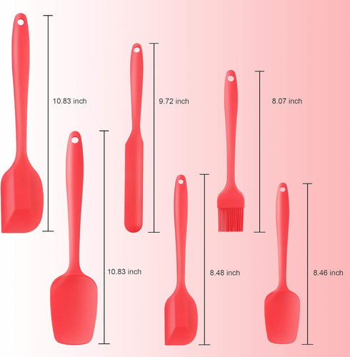 Heat Resistant Silicone Spatulas, Bakeware Set of 6 Non-Stick Ergonomic Cooking Baking Mixing Rubber Spatula Kitchen Utensils, Red...