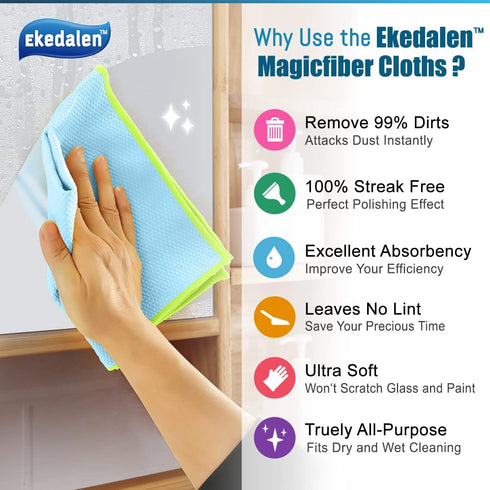 Streak Free Miracle Cleaning Cloth Easy Clean Microfiber Window Mirror Glass Stainless Steel Lint Free Dish Cloth Wine Polishing Towel,Reusable, 1...
