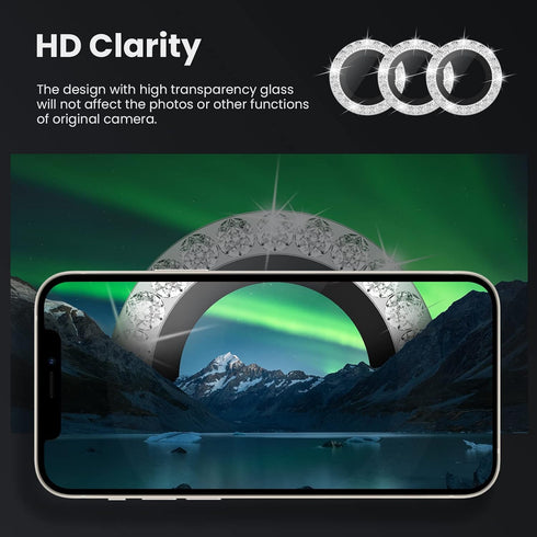 Tensea for iPhone 13 Pro/iPhone 13 Pro Max Camera Lens Protector Bling, Protection Camera Cover Tempered Glass Screen Protector Diamond Metal Indi...