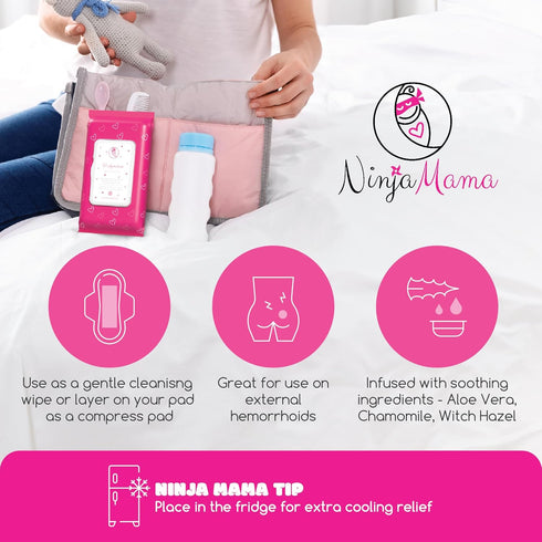 Ninja Mama Postpartum Perineal Care Cooling Pad Liners. Soothing Witch Hazel with Aloe and Chamomile for Post Partum Relief After Birth Tears and ...