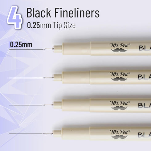 Mr. Pen- Black Fineliners, 0.25mm, 4 Pack, Bible Pens No Bleed, Fine Tip, Ultra Fine, Black Art Pens...