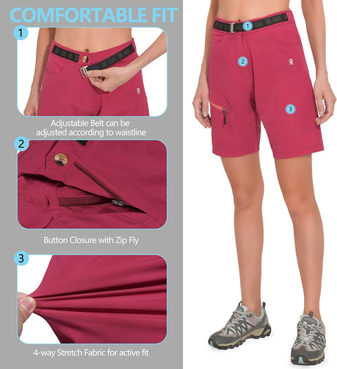 Little Donkey Andy Women's Quick Dry Ultra-Stretch Golf Shorts Lightweight Outdoor Hiking Business Travel Cargo Shorts Carmine Size S...