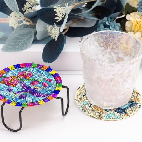 SOEWIOU 8 Pcs Diamond Art Painting Coasters with Holder, DIY Diamond Art Coasters for Drinks, Diamond Art Painting Kits for Beginners, Adults & Ki...