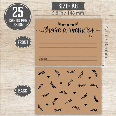 50 Share A Memory Cards - Perfect for Celebration of Life, Memorial, Funeral, Retirement, Going Away Party, Birthday, Graduation, Anniversary, Wed...