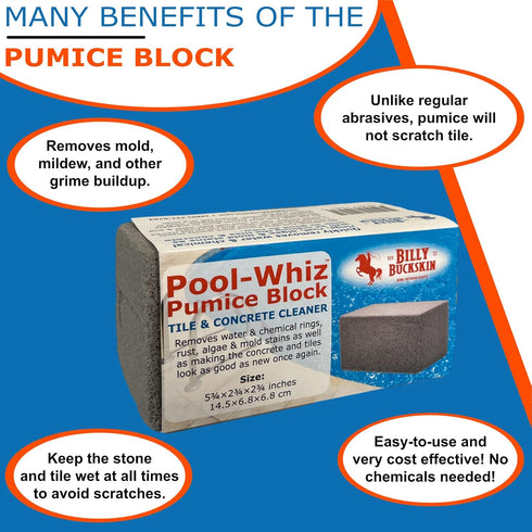 Pool-Whiz Pumice Block, Pool Tile & Concrete Cleaner, Pumice Stone for Cleaning Pools, Spas & Water Features, Pool and Spa Cleaner, by Billy Bucks...