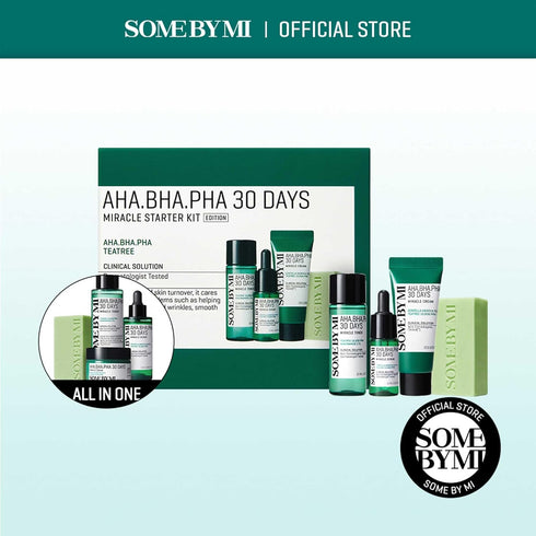 SOME BY MI AHA BHA PHA 30Days Starter Kit - Toner 1.01Oz, Serum 0.33Oz, Cream 0.7Oz, Cleansing Bar 1.05Oz - Mild Exfoliating Daily Skin Care Set -...