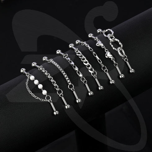 ZS 4Pcs 14G Chain Industrial Barbell Earring, 316L Surgical Steel Chain Cartilage Helix Stud Earrings, Industrial Bar Piercing Jewelry for Women M...
