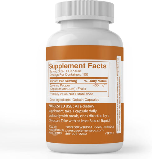 Pure Original Ingredients Cayenne Pepper, (100 Capsules) Always Pure, No Additives Or Fillers, Lab Verified...